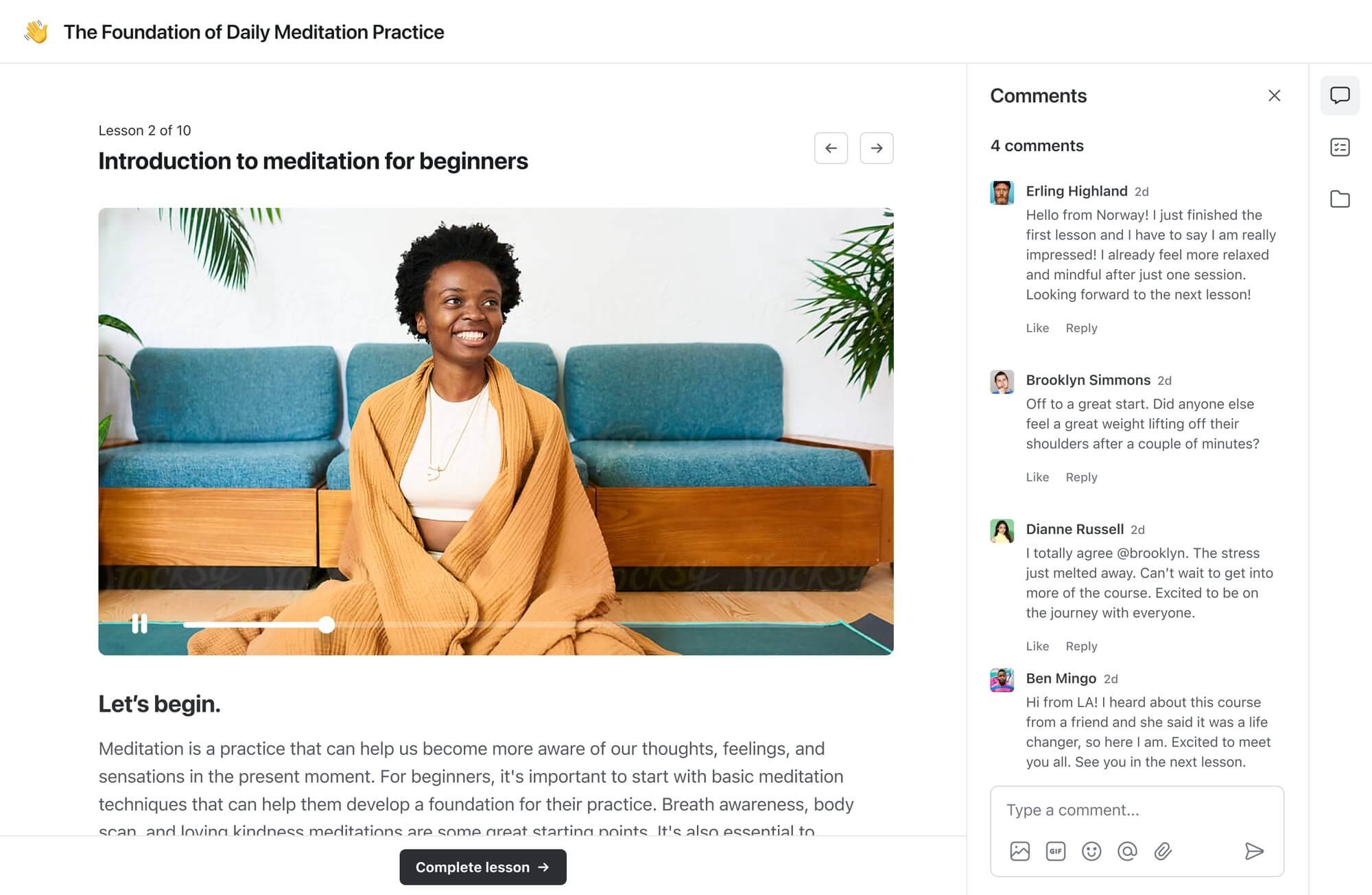 Example of a course created with Circle’s online community platform