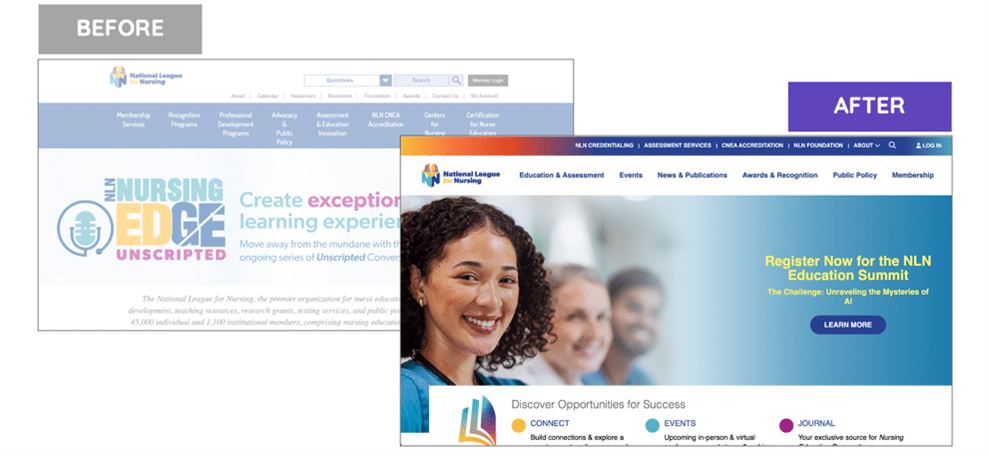 Before and After images showing a website with out-of-date images, and a refreshed website with authentic visuals