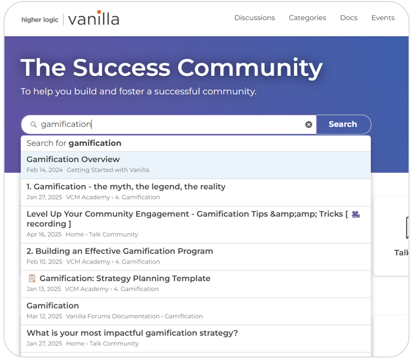 Higher Logic Vanilla unified search with search connectors