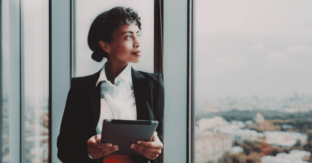 Woman researches new tech topics